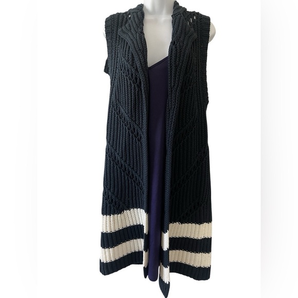 Anthropologie Maeve Striped Sleeveless Sweater Duster XS/S | Chunky Navy Knit - Picture 5 of 9